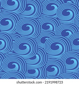 Abstract swirly ocean blue waves seamless pattern. For backgrounds, textile, home décor and fabric