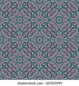 Abstract swirly ornament, arabesque, vector decorative seamless pattern