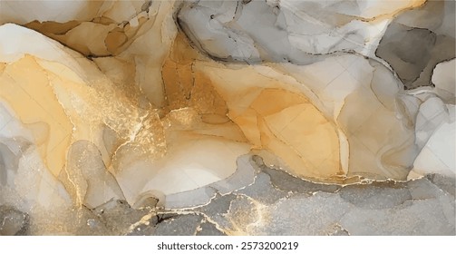 Abstract swirly texture. Fantasy fractal background. 3D rendering. Shellfish, stone, pearl. Yellow, grey, gold and brown