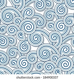 Abstract swirly waves, vector seamless pattern 