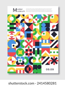 Abstraktes Schweizer Poster. Minimalistische Kreativität und Kunst. Typografie für die Packungsbeilage. Boho und Bauhaus Stil. Cartoon-FlachVektorgrafik einzeln auf weißem Hintergrund