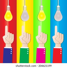 Abstract switch light by finger. vector / illustration