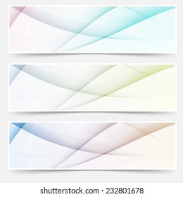 Abstract swoosh line header web footer set - colorful wave swoosh element. Vector illustration
