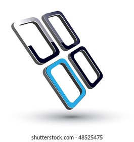 Abstract symbol 3d glossy cubes, black and blue, vector.