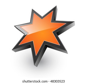 Símbolo abstracto, estrella naranja brillante 3D, ilustración vectorial
