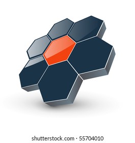Abstract symbol - 3d hexagons, vector.