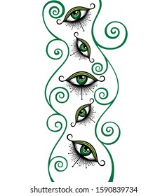 Abstract symbol of All-seeing Eye with floral design elements