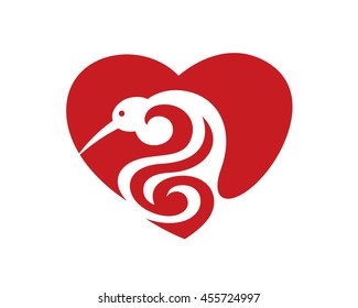 Abstract Symbol of Aroha and Kiwi Bird 