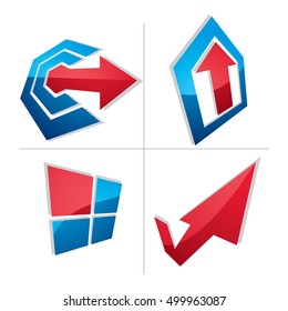 Abstract symbol with an arrow in the shape of checkmark pointing up. Set of business growth trend vector 3d signs, company development conceptual icons.
