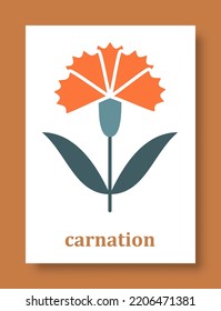 Abstract symbol of carnation flower. Simple minimal style of carnation petals and branch with leaves for social media, cards, mobile concepts, business, posters and web design. Vector illustration.