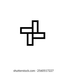 abstract symbol composed of four overlapping, rectangular shapes. The symbol is symmetrical and has a clean, modern aesthetic.