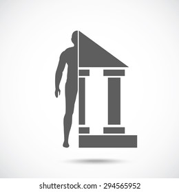 Abstract symbol concept. Human silhouette and bank.
