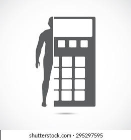 Abstract symbol concept. Human silhouette and calculator.