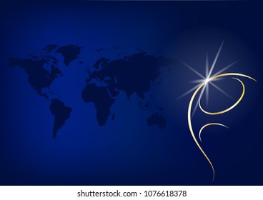 Abstract symbol of the golden trophy for the winners. Isolated sign on blue background. Vector illustration