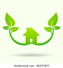 Abstract symbol of green house with two leaves. eps10