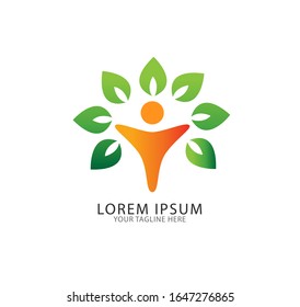 Abstract symbol with green man tree illustration. Can be used for nature and ecology care; bio, eco friendly and natural products; vegetarian or healthy logo concepts
