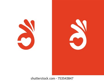 Abstract symbol with heart shape and ok hand sign. Cardiology health care center, medical clinic logo.