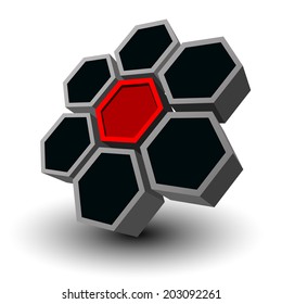 Símbolo abstrato, ícone hexágonos 3D, vetor.