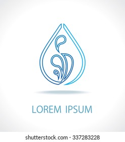 Abstract symbol. Logo design template, blue drops shape, lines.