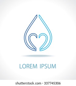 Abstract symbol. Logo design template, blue drop heart shape, lines.