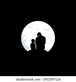 abstract symbol or logo of a father and children on the moon, 
lovely family concept Father's Day card happiness moment.