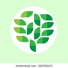 Abstract symbol mental health with peaceful green leaves pattern resembling brain anatomy in head.