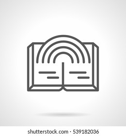 Abstract symbol of open book with rainbow for fantasy literature. Line icon