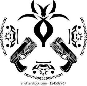 abstract symbol and pistols. stencil. vector illustration
