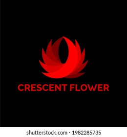 Abstract symbol red crescent moon flower. sharp flame 