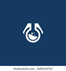 Abstract symbol of a scientific laboratory flask on a dark blue background, ideal for a clinic, science facility, biotech, pharmaceutical, or health industry.