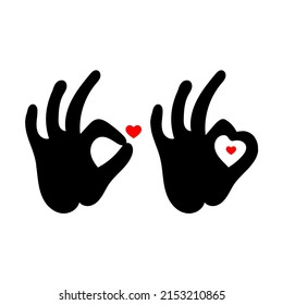 Abstract symbol with the shape of a heart and the OK hand sign.