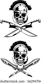 Abstract symbol with skull, swords and spears in vector format black and white