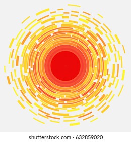 Abstract symbol of the sun. Vector illustration for magazine, poster, book cover, banner, flyer, booklet. Rays in the form of stripes.