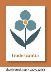 Abstract symbol of tradescantia flower. Simple minimal style of tradescantia petals and branch with leaves for social media, cards, mobile concepts, posters and web design. Vector illustration.