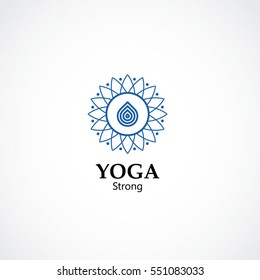 abstract symbol vector illustration of yoga and meditation logo emblem. health care and relaxation concept