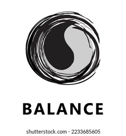 Abstract symbol of Yin and Yang with brush stroke and gray color. Nature, balance.	