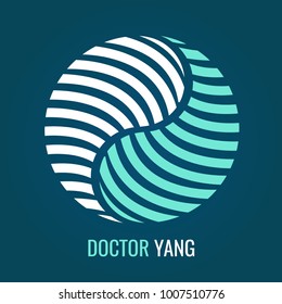 Abstract symbol Yin Yang on blue background. Vector logo for medical Company or yoga center. symbol of harmony and balance.