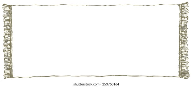 Abstract symbolic country cadre: old-fashioned white clean rural towel with purl around edge. Vector freehand ink drawn backdrop sketch in scribble antiquity style of pen on paper with space for text