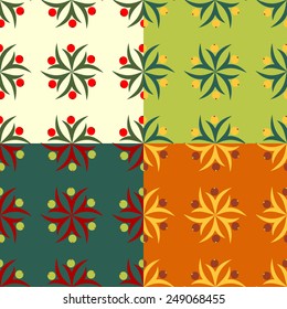 Abstract symbolic natural seamless patterns with berries on a light background