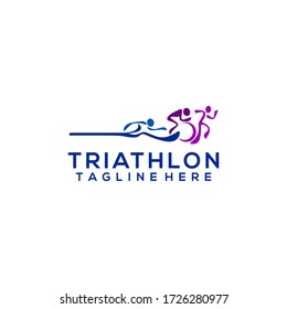 Abstract Symbolizing Triathlon Logo Icons Buttons Swimming, Cycling and Running Outdoor Sport Vector Template 