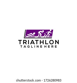 Abstract Symbolizing Triathlon Logo Icons Buttons Swimming, Cycling and Running Outdoor Sport Vector Template 