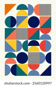 Abstract symbols with bold geometric shapes poster. Vector simple bauhaus artwork