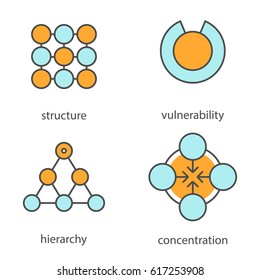 Abstract symbols color icons set. Structure, vulnerability, hierarchy, concentration concepts. Isolated vector illustrations
