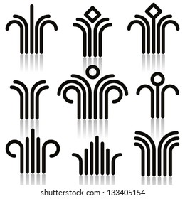 Abstract symbols set, single color, vector.