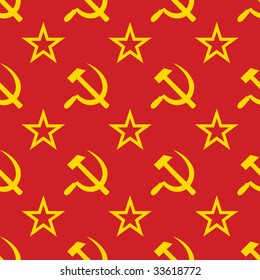 Abstract symbols of USSR background. Yellow - red palette. Seamless. Vector illustration.