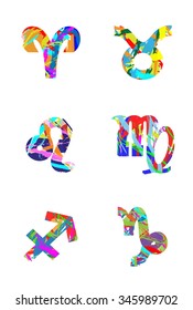 Abstract symbols of the zodiac signs on white background
