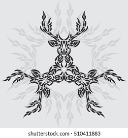 Abstract symmetric deer head ornament tribal tattoo. Vector illustration eps 8