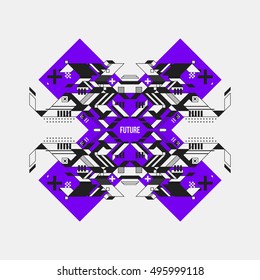 Abstract symmetric design element on violet cross. Futuristic design, useful for prints and posters.