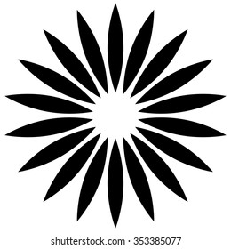 Abstract, symmetric flower silhouette, flower shape, flower motif.