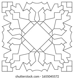 Abstract symmetric geometric pattern. One of a series of decorative design background for clothes, fabrics or ceramic tiles, wallpaper. Vector illustration the black contour on a white background.